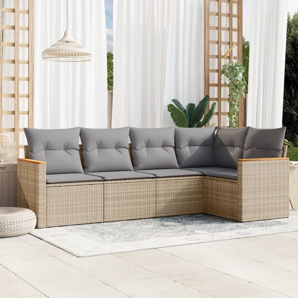 vidaXL sofasæt til haven 5 dele med hynder polyrattan beige