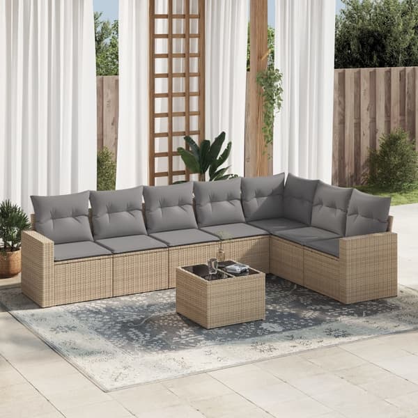 vidaXL sofasæt til haven 8 dele med hynder polyrattan beige