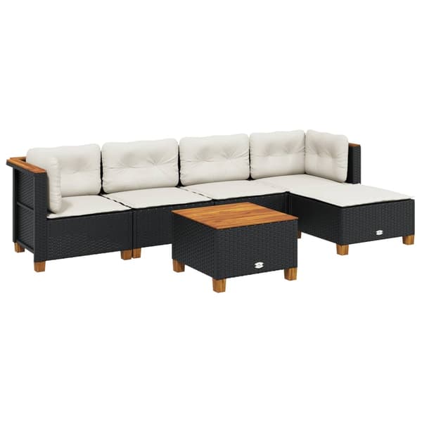 vidaXL sofasæt til haven 6 dele med hynder polyrattan sort