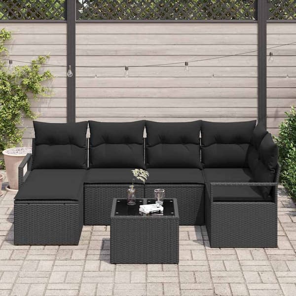 vidaXL Sofa Sæt med pude 7 pcs Sort polyrattan