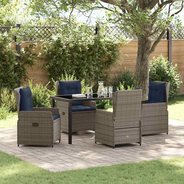 vidaXL Have Spisebordssæt 5 pcs Grå Poly rattan