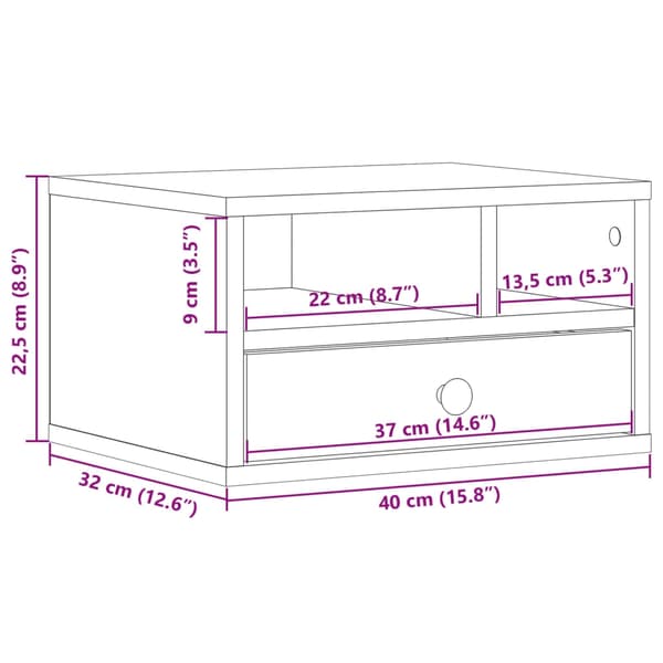 vidaXL printerstativ 40x32x22,5 cm konstrueret træ røget egetræsfarve