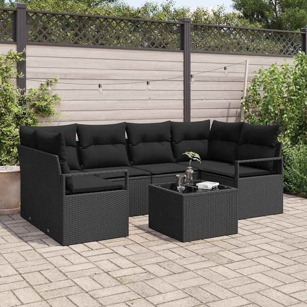 vidaXL Sofa Sæt 7 pcs Sort polyrattan