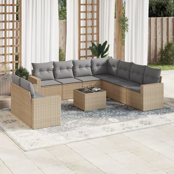 vidaXL sofasæt til haven 10 dele med hynder polyrattan beige