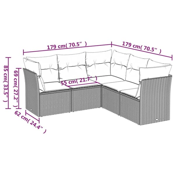 vidaXL sofasæt til haven 5 dele med hynder polyrattan beige