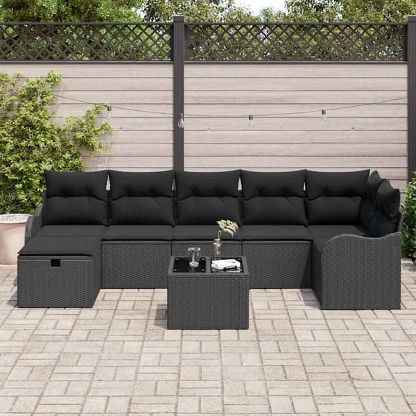 vidaXL Sofasæt med hynde i opbevaringsrum 8 dele Sort polyrattan