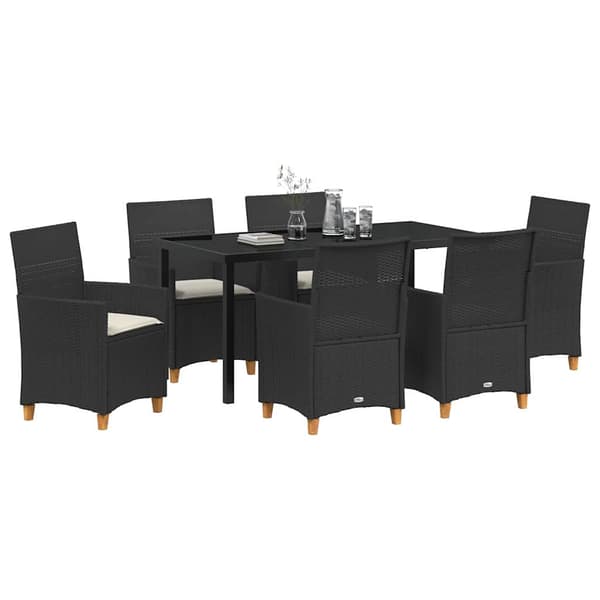vidaXL Have Spisebordssæt 7 pcs Sort polyrattan