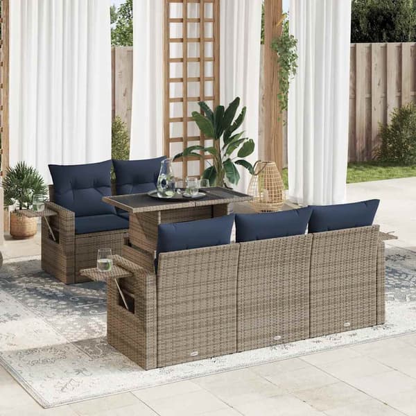vidaXL sofasæt til haven 6 dele med hynder polyrattan grå
