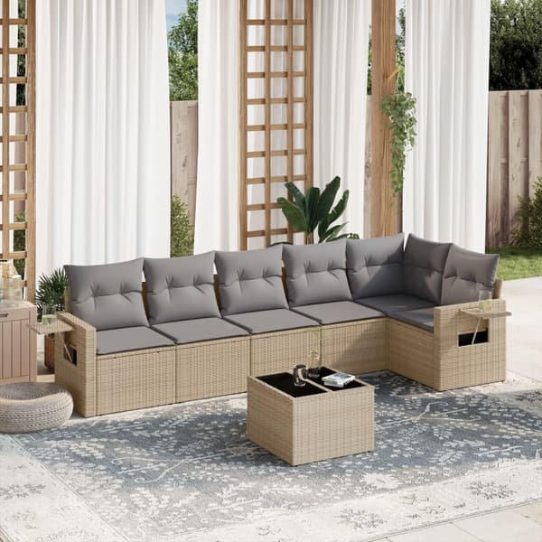 vidaXL sofasæt til haven 7 dele med hynder polyrattan beige