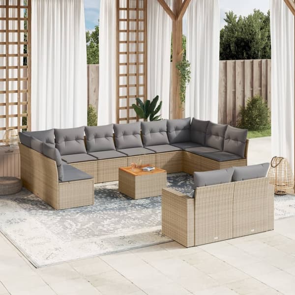 vidaXL sofasæt til haven 13 dele med hynder polyrattan beige