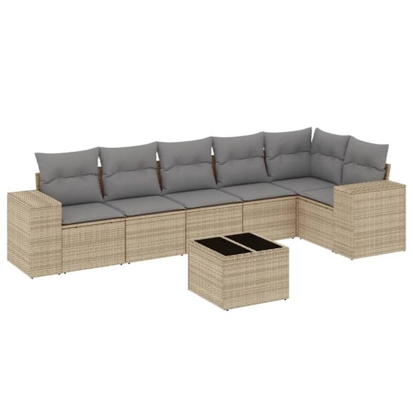 vidaXL sofasæt til haven 7 dele med hynder polyrattan beige