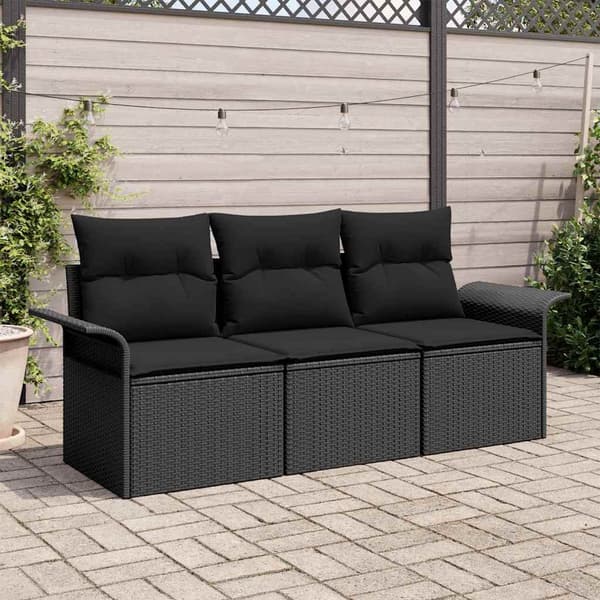 vidaXL Sofa Sæt med pude 3 pcs Sort polyrattan