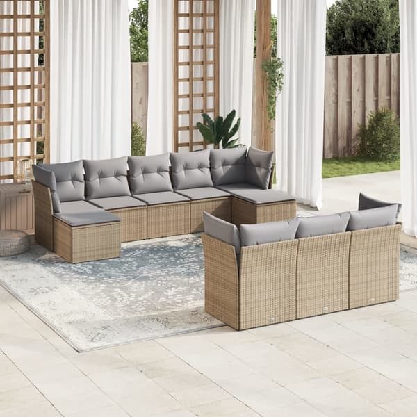 vidaXL sofasæt til haven 10 dele med hynder polyrattan beige