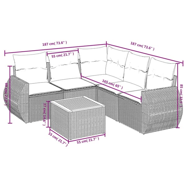 vidaXL sofasæt til haven 6 dele med hynder polyrattan beige