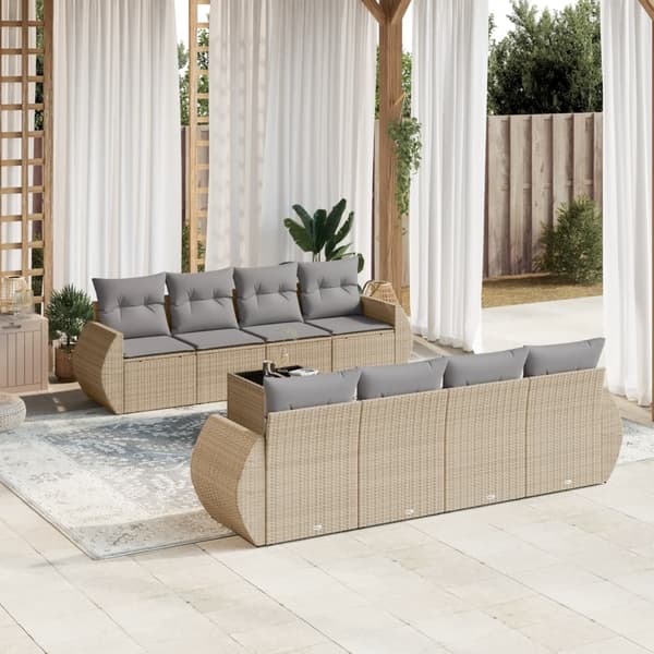 vidaXL sofasæt til haven 9 dele med hynder polyrattan beige