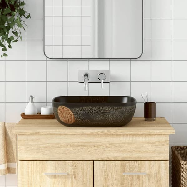 vidaXL håndvask til bord 48x37,5x13,5 cm rektangulær keramik sort