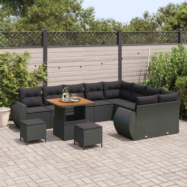 vidaXL Havesofa Sæt 12 pcs Sort polyrattan
