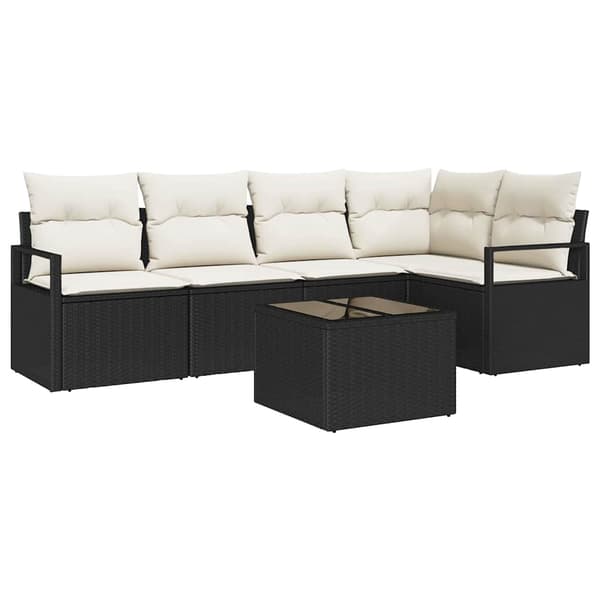 vidaXL Sofa Sæt med pude 6 pcs Sort polyrattan