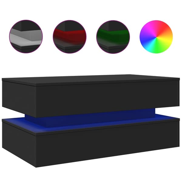 vidaXL sofabord med LED-lys 90x50x40 cm sort
