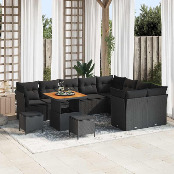 vidaXL Havesofa Sæt 12 pcs Sort polyrattan