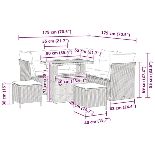 vidaXL Havesofa Sæt 8 pcs Grå polyrattan