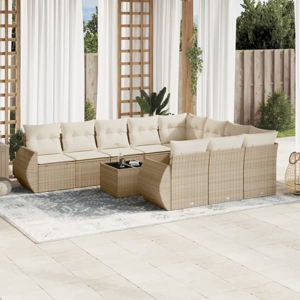 vidaXL sofasæt til haven 11 dele med hynder polyrattan beige