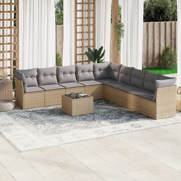 vidaXL sofasæt til haven 10 dele med hynder polyrattan beige