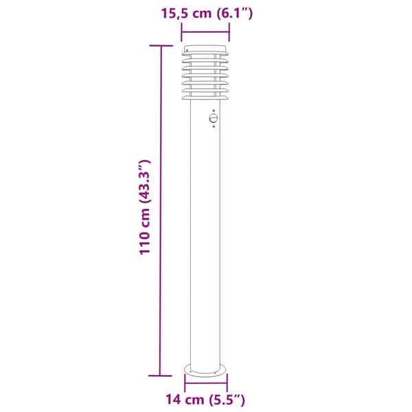 vidaXL udendørs standerlampe med sensor 110 cm rustfrit stål sølv