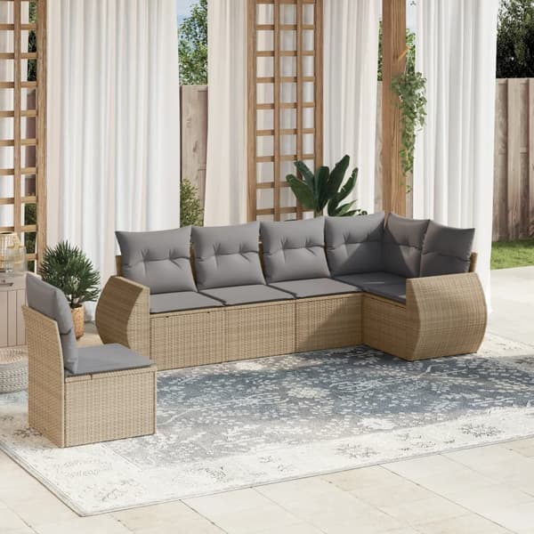 vidaXL sofasæt til haven 6 dele med hynder polyrattan beige