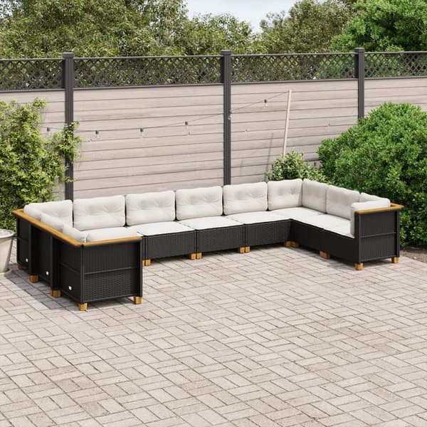 vidaXL sofasæt til haven 10 dele med hynder polyrattan sort