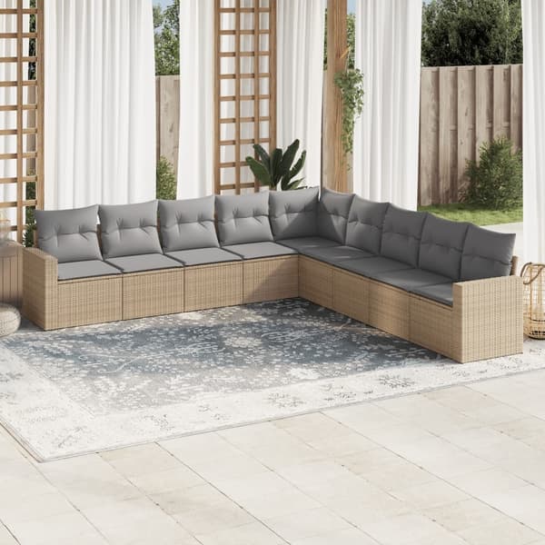 vidaXL sofasæt til haven 9 dele med hynder polyrattan beige