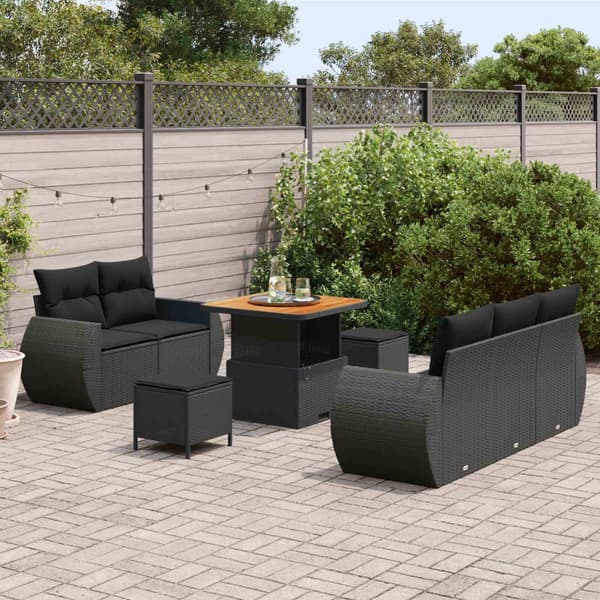 vidaXL Havesofa Sæt 8 pcs Sort polyrattan
