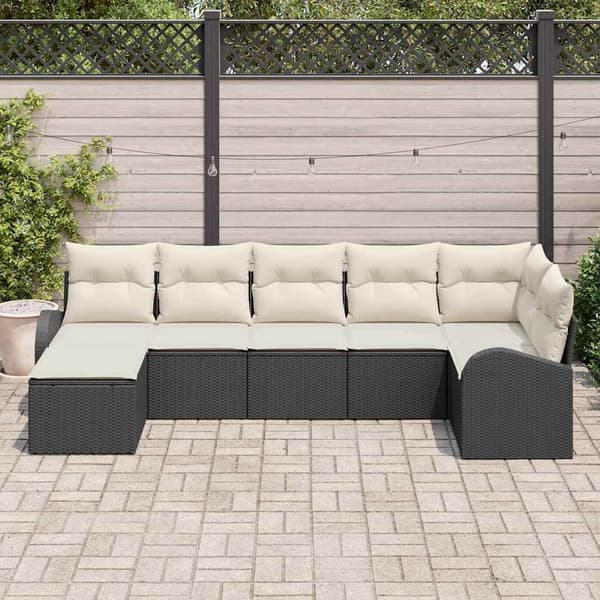 vidaXL Sofasæt med hynde i opbevaringsrum 7 dele Sort polyrattan