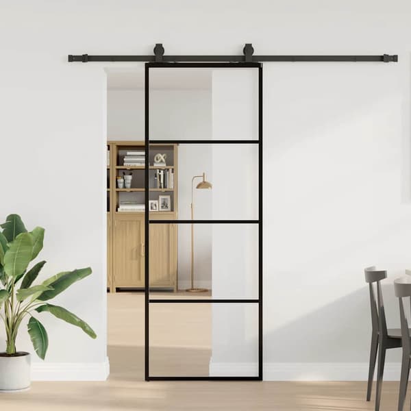 vidaXL Skydedør med monteringstilbehør sort 76x205 cm ESG glas