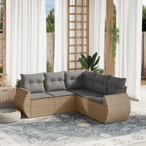 vidaXL sofasæt til haven 5 dele med hynder polyrattan beige