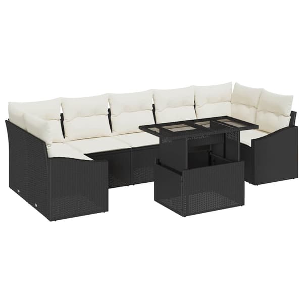 vidaXL Havesofa Sæt med opbevaring 8 pcs Sort Poly rattan
