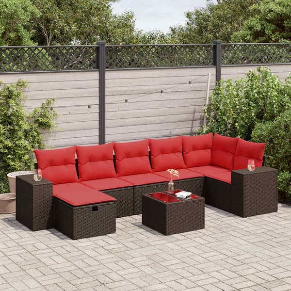 vidaXL sofasæt til haven 8 dele med hynder polyrattan brun