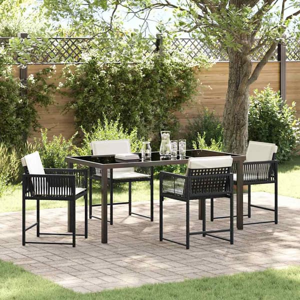 vidaXL Have Spisebordssæt 5 pcs Sort polyrattan