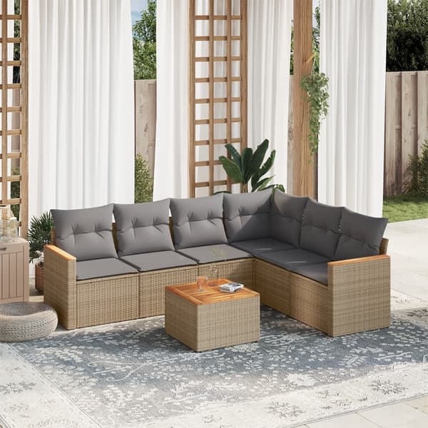 vidaXL sofasæt til haven 7 dele med hynder polyrattan beige