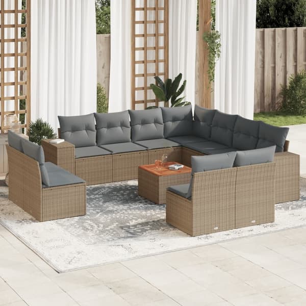 vidaXL sofasæt til haven 12 dele med hynder polyrattan beige