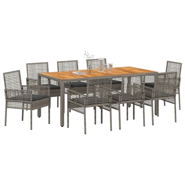 vidaXL Have Spisebordssæt 9 pcs Grå polyrattan