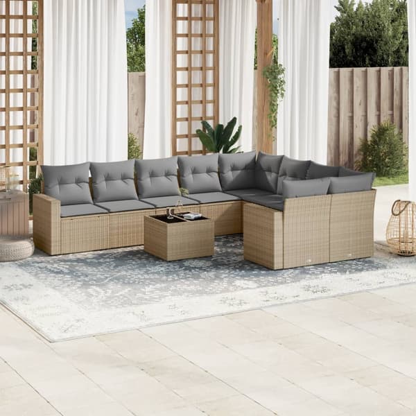 vidaXL sofasæt til haven 10 dele med hynder polyrattan beige