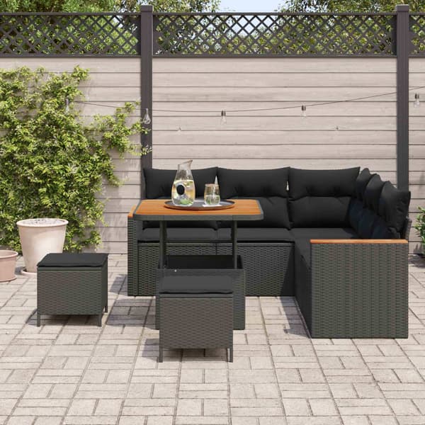 vidaXL Havesofa Sæt 8 pcs Sort polyrattan