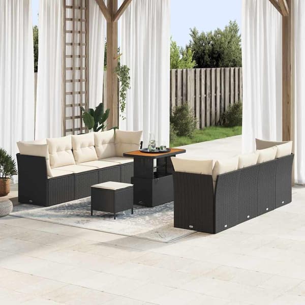 vidaXL Havesofa Sæt 11 pcs Sort polyrattan