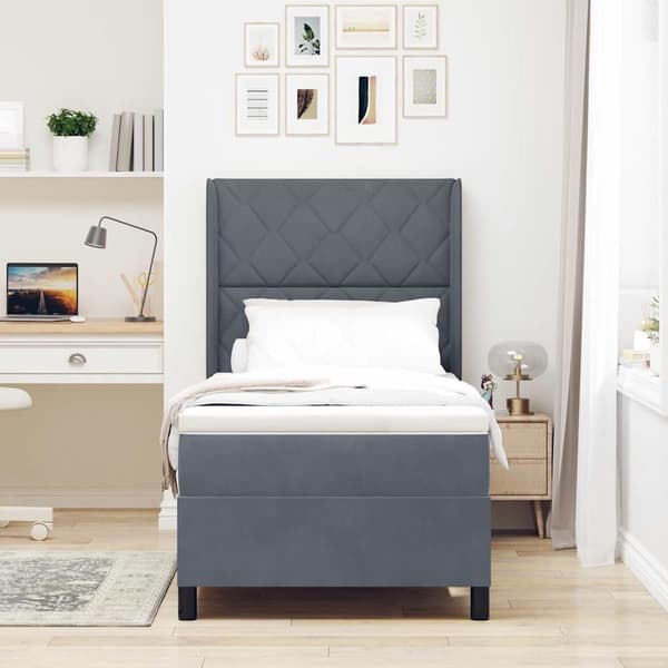 vidaXL Box spring seng med madras Mørkegrå 90 x 190 cm Fløjl