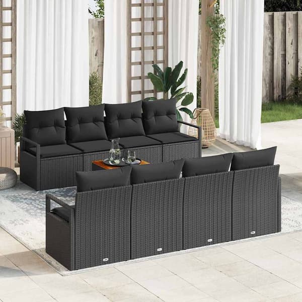 vidaXL Havesofa Sæt med pude 9 pcs Sort polyrattan
