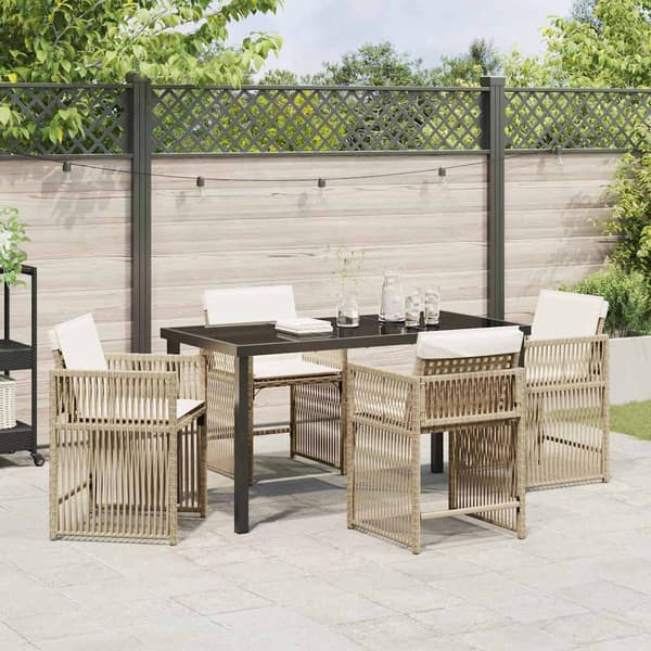 vidaXL Have Spisebordssæt 5 pcs Beige polyrattan