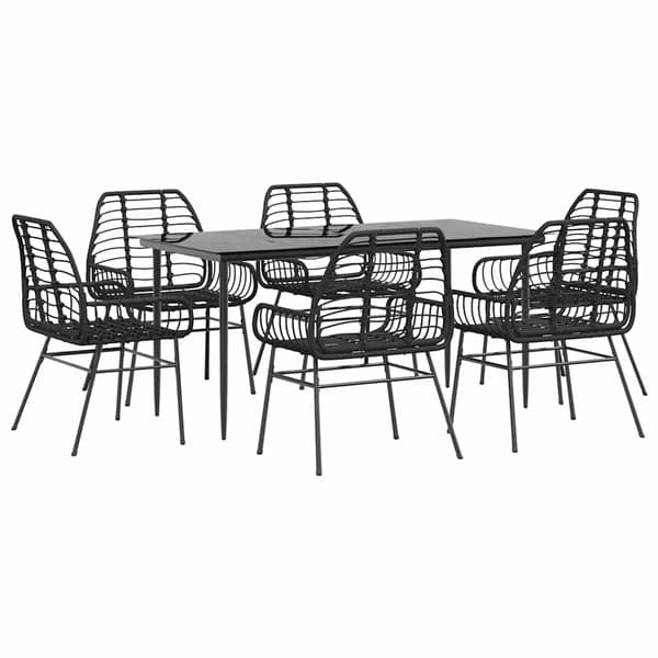 vidaXL 7 dele spisebordssæt til haven polyrattan glas sort