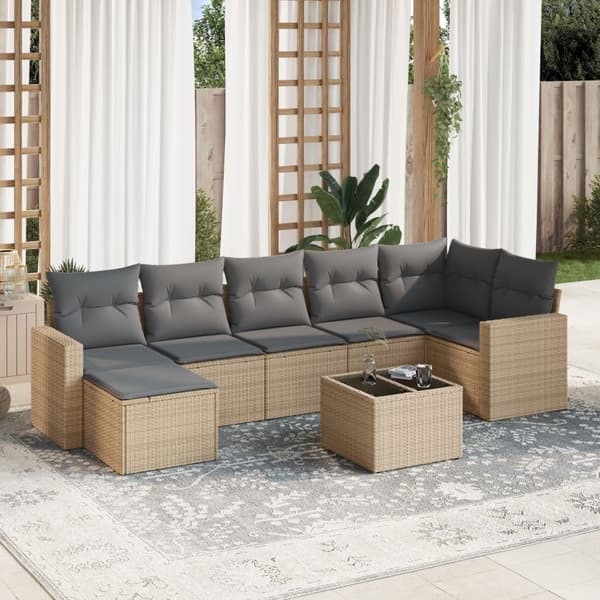 vidaXL sofasæt til haven 8 dele med hynder polyrattan beige