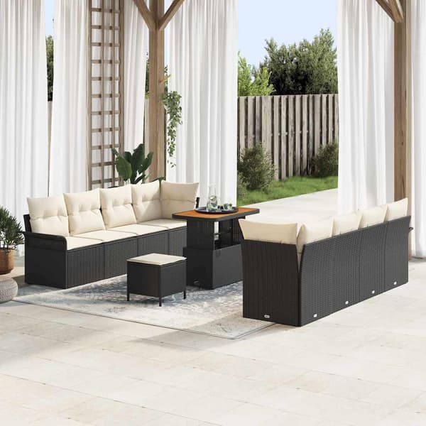 vidaXL Havesofa Sæt med pude 11 pcs Sort polyrattan